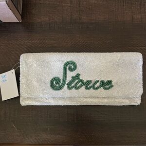 Stowe Tiana White and Green Beaded Clutch